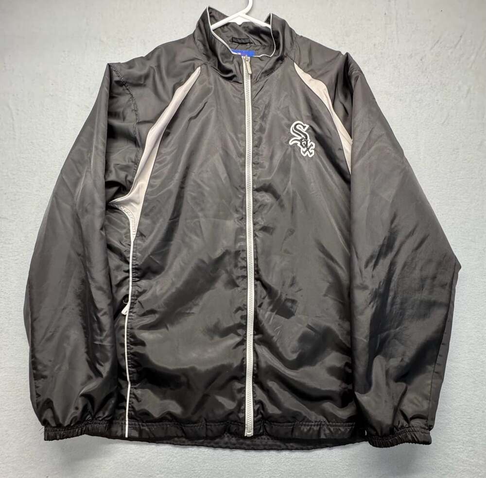 MLB Chicago White Sox Windbreaker Jacket Full Zip Black